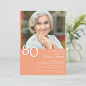 Foto Moderne minimalistische perzik 80e verjaardag Kaart (Staand voorkant)