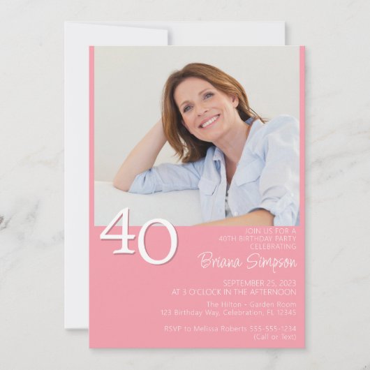 Foto Moderne Minimalistische Roze 40e Verjaardag Kaart (Voorkant)