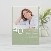 Foto Moderne minimalistische Sage Green 40e verjaa Kaart (Staand voorkant)