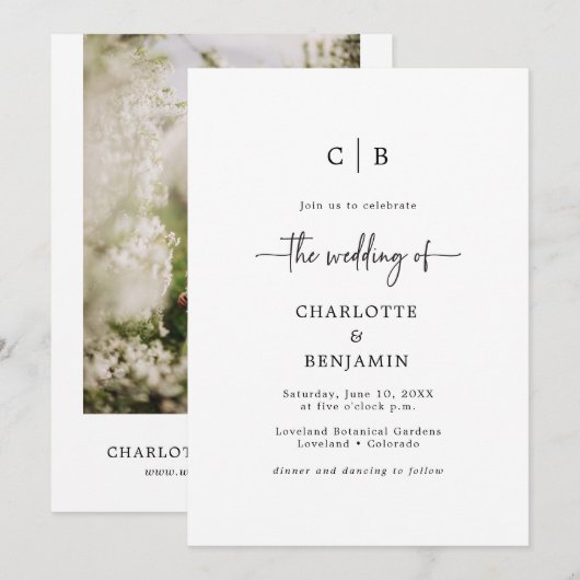 Foto Moderne Minimalistische Scriptie Bruiloft Kaart (Voorkant / Achterkant)