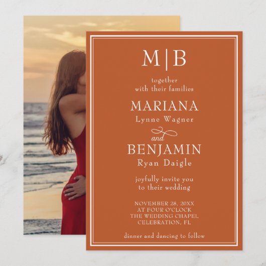 Foto Moderne Minimalistische Terracotta Huwelijk Kaart (Voorkant / Achterkant)