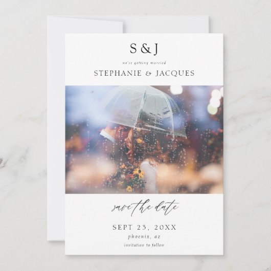 Foto Moderne Monogram Save the Date Uitnodiging (Voorkant)