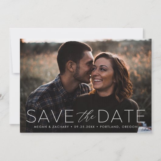 Foto Moderne Romance White Overlay Save The Date (Voorkant)
