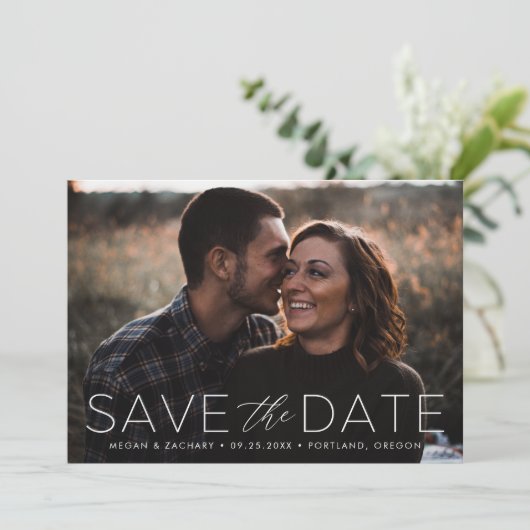 Foto Moderne Romance White Overlay Save The Date (Staand voorkant)