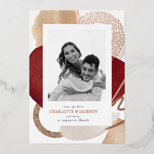 Foto Moderne Roos Gold Foil Save the Date Folie Uitnodiging
