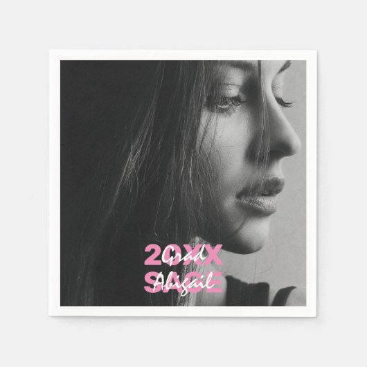 Foto Moderne Roze en Witte Afstuderen Servet (Voorkant)