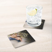 Foto Moderne Save the Date Elegante Gouden Schrift Kartonnen Onderzetters (Insitu)