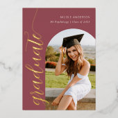 Foto Moderne Script Roos Roze Afstuderen Folie Uitnodiging (Voorkant)