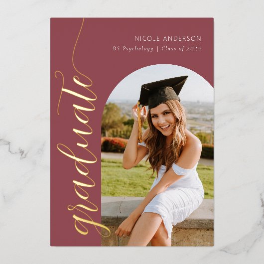 Foto Moderne Script Roos Roze Afstuderen Folie Uitnodiging (Voorkant)