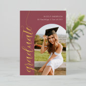 Foto Moderne Script Roos Roze Afstuderen Folie Uitnodiging (Staand Voorkant)