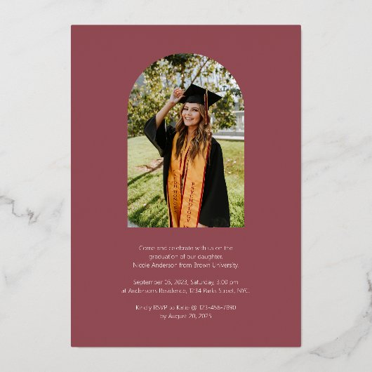 Foto Moderne Script Roos Roze Afstuderen Folie Uitnodiging (Achterkant)