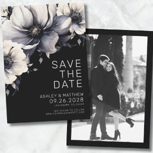 Foto moderne zwarte bloemen bruiloft save the date