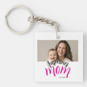 Foto Moeder Opgericht Kindernaam Aangepast Jaar Ma Sleutelhanger (Voorkant)