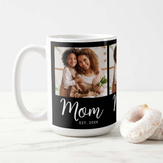 Foto Moeder Opgerichte Datum Zwart Wit Schrift Cad Koffiemok (Met donut)