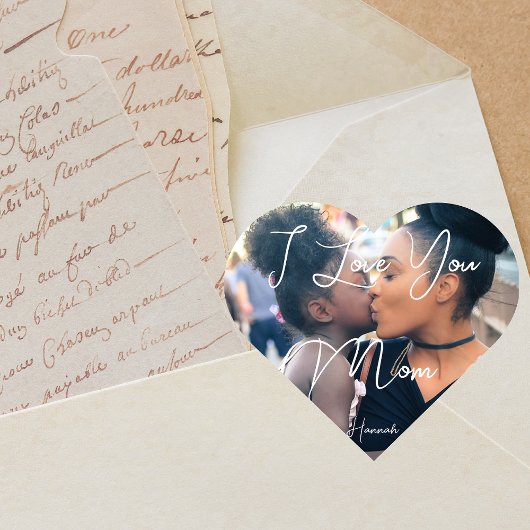 Foto Moederdag geschenk naam op stijlvolle aandenk Hart Sticker