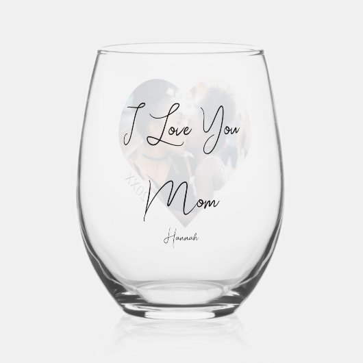 Foto Moederdag geschenk naam op stijlvolle aandenk Wijnglas Zonder Voet (Achterkant)