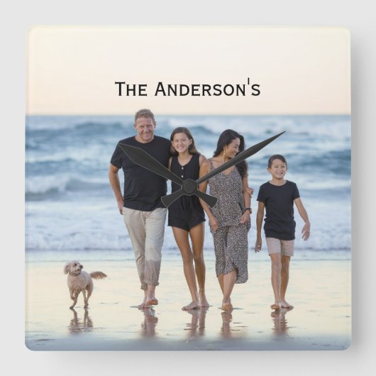 Foto Monogram aanpassen Afbeelding personaliseren Vierkante Klok (Voorkant)