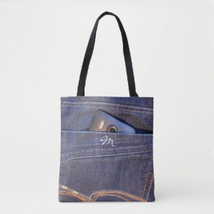 Foto: Monogram blauw-deminjeans Tote Bag
