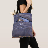 Foto: Monogram blauw-deminjeans Tote Bag (Dichtbij)