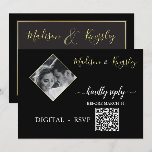 Foto Monogram Edgy Black Fab DIGITALE RSVP-KAART Kaart (Voorkant / Achterkant)