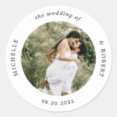 foto monogram elegante bruiloft ronde sticker (Voorkant)