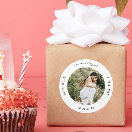 foto monogram elegante bruiloft ronde sticker (Feest)