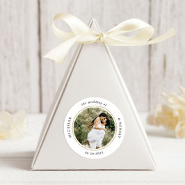 Foto Monogram Elegante Bruiloft Ronde Sticker