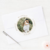 foto monogram elegante bruiloft ronde sticker (Envelop)