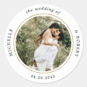 Foto Monogram Elegante Bruiloft Ronde Sticker (Voorkant)