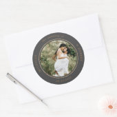 foto monogram elegante bruiloft ronde sticker (Envelop)