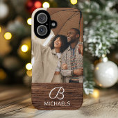 Foto Monogram Faux Houtstructuur Familienaam Case-Mate iPhone Case