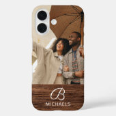 Foto Monogram Faux Houtstructuur Familienaam Case-Mate iPhone Case (Achterkant)