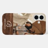 Foto Monogram Faux Houtstructuur Familienaam Case-Mate iPhone Case (Achterkant (horizontaal))