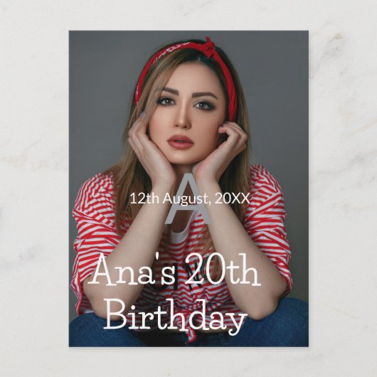 Foto monogram gelukkig 20ste verjaardag grijs wit  briefkaart (Voorkant)