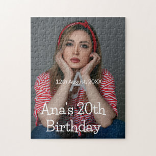 Foto monogram gelukkige 20e verjaardag grijs wit legpuzzel