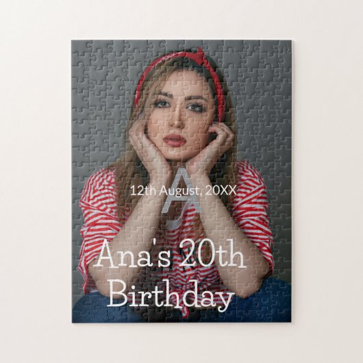 Foto monogram gelukkige 20e verjaardag grijs wit legpuzzel (Verticaal)