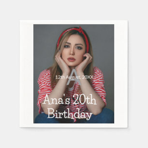 Foto monogram Happy 20th Birthday grijs wit Servet
