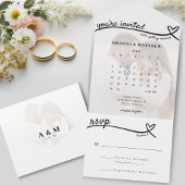 Foto Monogram Hartlijn Witte Kalender Bruiloft All In One Uitnodiging