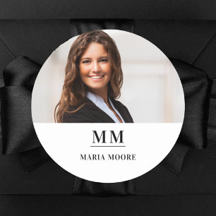 Foto monogram naam merk kleur bedrijf ronde sticker