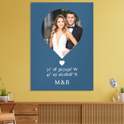 Foto: Monogram Romantic Heart Coodinates Modern Canvas Afdruk (Insitu (Woonkamer))