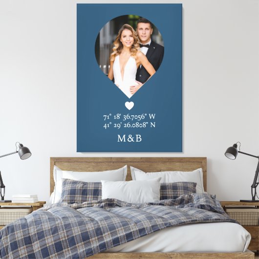 Foto: Monogram Romantic Heart Coodinates Modern Canvas Afdruk (Insitu (Slaapkamer))