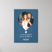 Foto: Monogram Romantic Heart Coodinates Modern Canvas Afdruk (Voorkant)