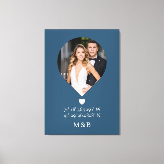 Foto: Monogram Romantic Heart Coodinates Modern Canvas Afdruk (Voorkant)