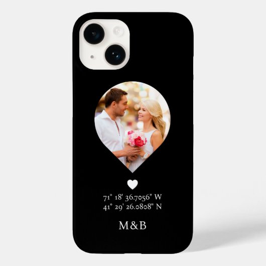 Foto: Monogram Romantic Heart Coodinates Modern Case-Mate iPhone Case (Achterkant)