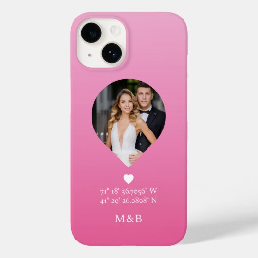 Foto: Monogram Romantic Heart Coodinates Modern Case-Mate iPhone Case (Achterkant)