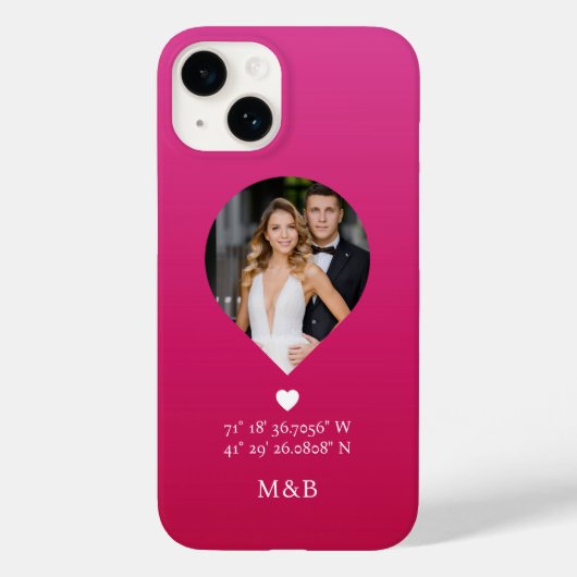Foto: Monogram Romantic Heart Coodinates Modern Case-Mate iPhone Case (Achterkant)