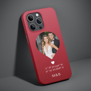 Foto: Monogram Romantic Heart Coodinates Modern Case-Mate iPhone 14 Hoesje