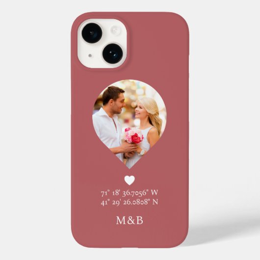 Foto: Monogram Romantic Heart Coodinates Modern Case-Mate iPhone Case (Achterkant)