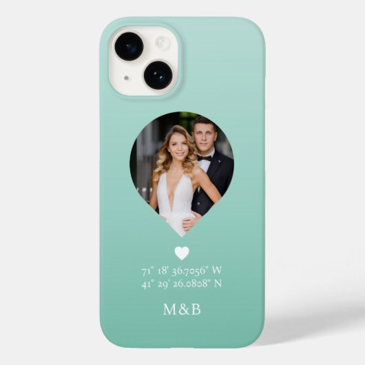 Foto: Monogram Romantic Heart Coodinates Modern Case-Mate iPhone Case (Achterkant)