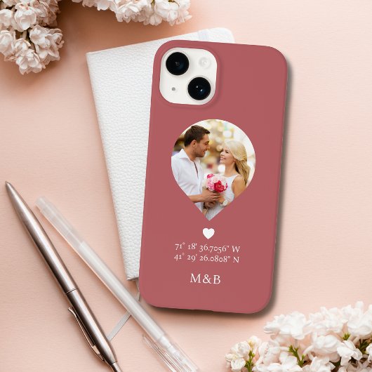 Foto Monogram Romantisch Hart Coodinaten Modern Case-Mate iPhone Case